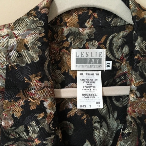 VTG Classics by Leslie Fay Jacket Women 10 Black Brown  Floral Boho Cottagecore - Picture 8 of 8